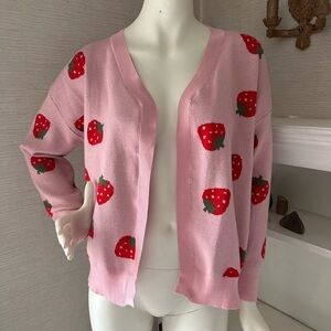 Pink Strawberry Knit Cardigan